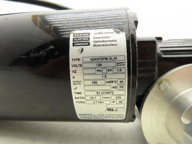 Bodine Electric 42A5FEPM-5L/H DC Gearmotor 10:1 Ratio 250rpm 130VDC Encoder 1.8A