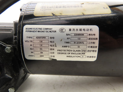 Bodine Electric 42A5FEPM-5L/H DC Gearmotor 10:1 Ratio 250rpm 130VDC Encoder 1.8A
