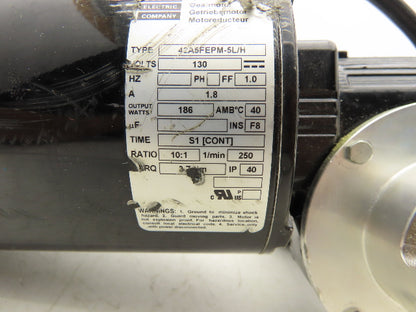 Bodine Electric 42A5FEPM-5L/H DC Gearmotor 10:1 Ratio 250rpm 130VDC Bad Encoder