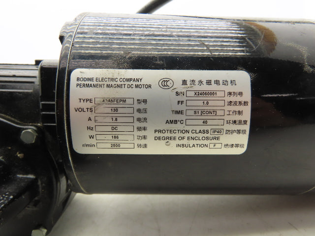 Bodine Electric 42A5FEPM-5L/H DC Gearmotor 10:1 Ratio 250rpm 130VDC Bad Encoder