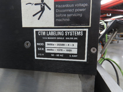 CTM 3600A-ZE500-4-3 High Speed Label Applicator Zebra Print Head ZE500-4 Stand