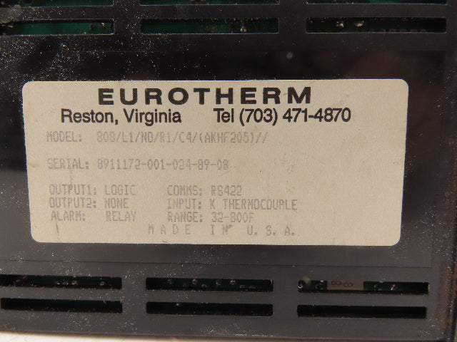 Eurotherm 808/L1/NO/R1/C4/(AKHF205)// Digital Temperature Controller 32-800°F