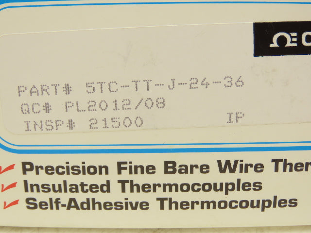 Omega 5TC-TT-J-24-36 J-Type Thermocouple 5 TC Series 36" Long 24 Awg 1 Pack of 5