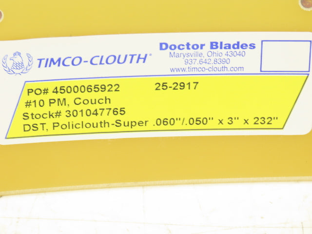 Timco Clouth DST Policlouth-Super Doctor Blade .060/.050"x 3"x 232" Print Press