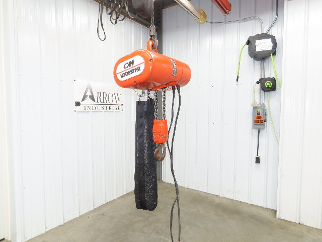 CM Lodestar Model RR 2 Ton 4000lb Electric Chain Hoist 20' Lift 16 FPM 3PH 480V