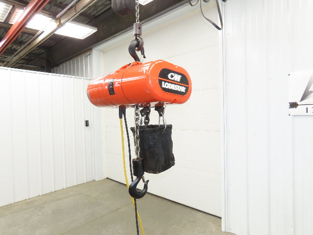 CM Lodestar Model RRS 2 Ton 4000lb Electric Chain Hoist 21' Lift 16 FPM 3PH 480V