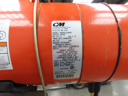 CM Lodestar Model RRS 2 Ton 4000lb Electric Chain Hoist 22' Lift 16 FPM 3PH 480V