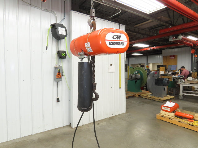 CM Lodestar Model J 1/2 Ton 1000lb Electric Chain Hoist 21' Lift 32 FPM 1PH 110V