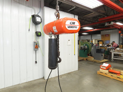 CM Lodestar Model J 1/2 Ton 1000lb Electric Chain Hoist 21' Lift 32 FPM 1PH 110V