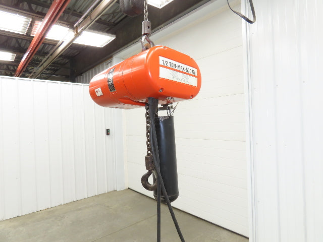 CM Lodestar Model J 1/2 Ton 1000lb Electric Chain Hoist 21' Lift 32 FPM 1PH 110V