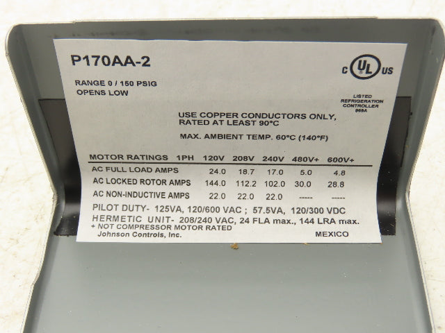 Johnson Controls P170AA-2C Pressure Control Switch 0-150 PSI 1/4" Flared