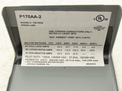 Johnson Controls P170AA-2C Pressure Control Switch 0-150 PSI 1/4" Flared
