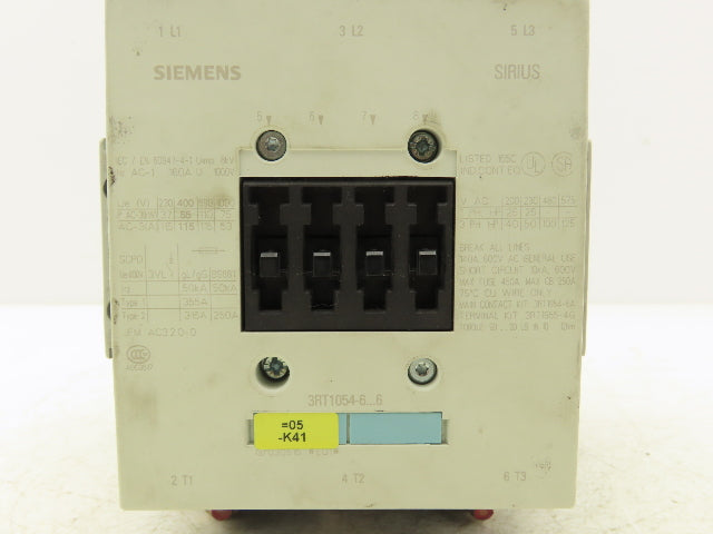 Siemens 3RT1054-6AF36 Motor Starter Contactor 100Hp 160A 1000V 3 Pole 120V Coil