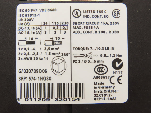 Siemens 3RP1574-1NQ30 Sirius Timing Relay 1 Delayed, 1 Instantaneous 24-230V
