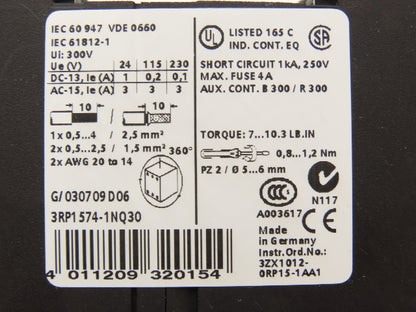 Siemens 3RP1574-1NQ30 Sirius Timing Relay 1 Delayed, 1 Instantaneous 24-230V