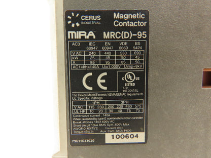 Cerus Industrial Motor Starter Contactor 75Hp 95A 690V 120V Coil