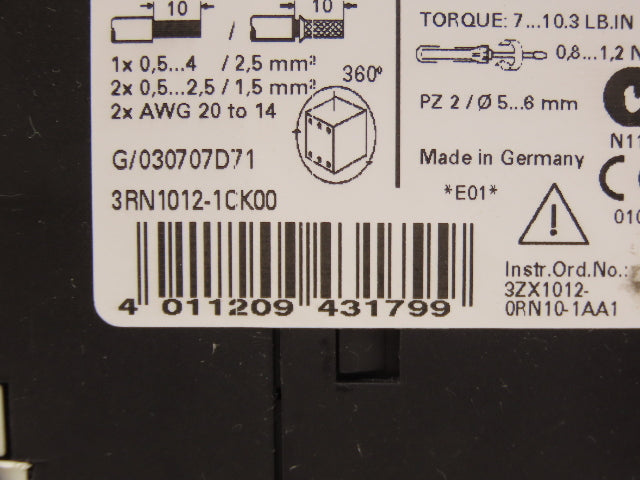 Siemens 3RN1012-1CK00 Simirel Thermistor Motor Protection Relay 24-240V