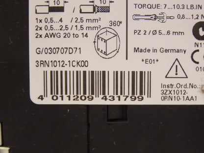 Siemens 3RN1012-1CK00 Simirel Thermistor Motor Protection Relay 24-240V