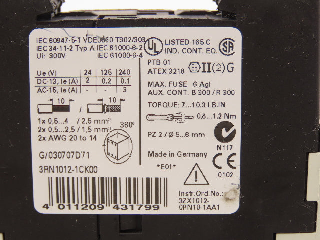 Siemens 3RN1012-1CK00 Simirel Thermistor Motor Protection Relay 24-240V