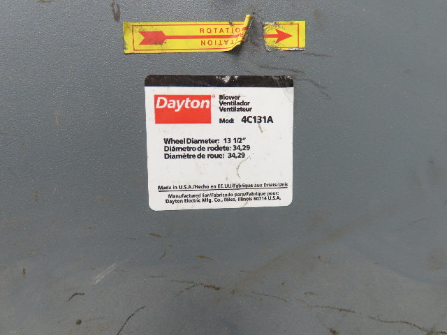 Dayton 4C131A High Pressure Radial Blower 13-1/2" Dia 1857CFM 3800RPM