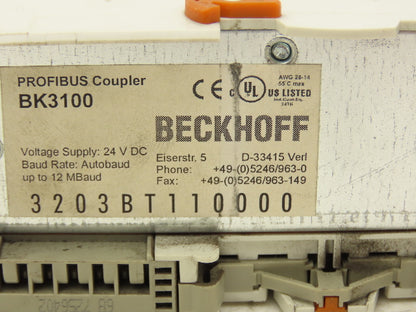 Beckhoff BK3100 Profibus Bus Coupler 24VDC