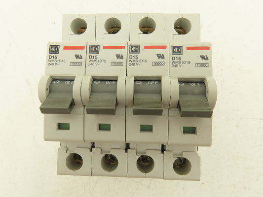 Cutler Hammer WMS1D15 Single Pole Circuit Breaker 15A 240V D-Curve Lot of 4