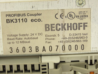 Beckhoff BK3110 Profibus Bus Coupler 24VDC