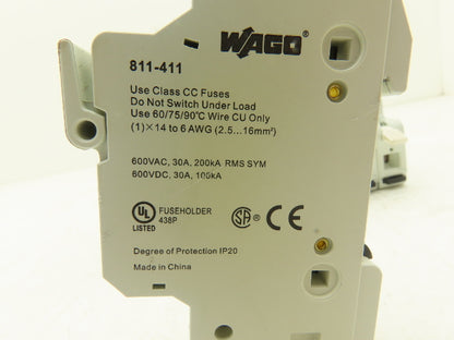 WAGO 811-411 Single Pole Fuse Holder for CC Fuses 30A 600VAC Lot of 10