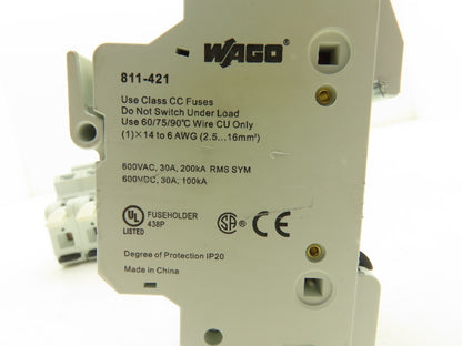 WAGO 811-421 Two Pole Fuse Holder for CC Fuses 30A 600VAC Lot of 12