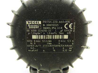 Vogel PRT5H-220-A60+806 Plastic Coolant Pump 52L/Min.12kw 277/480V 3PH G3/4"