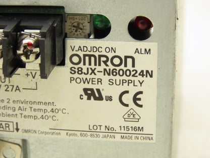 Omron S8JX-N60024N Power Supply Input 100-240 VAC 24 VDC Output 27A 50-60 Hz