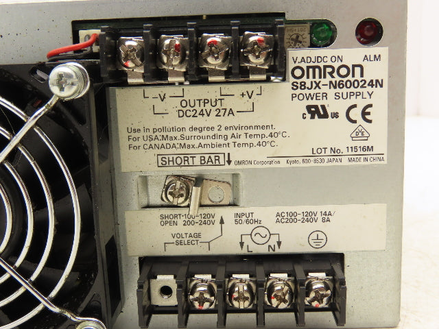 Omron S8JX-N60024N Power Supply Input 100-240 VAC 24 VDC Output 27A 50-60 Hz