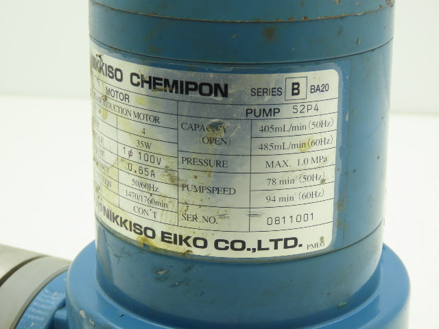 Nikkiso Chemipon BA20 Stainless Diaphragm Metering Pump 35W 100V 1PH 485ml/min