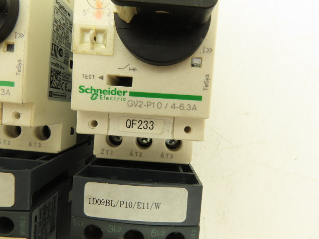 Schneider GV2-P10/4-6.3A Manual Motor Starter 5Hp Overload w Contactor Lot of 2