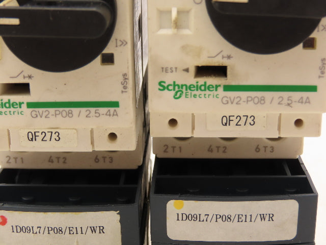 Schneider GV2-P08/2.5-4A Manual Motor Starter Overload w Contactor 3 Ph Lot of 2
