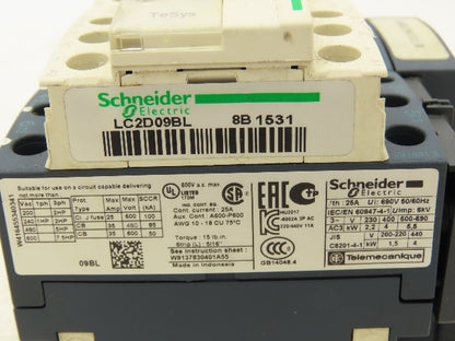 Schneider LC2D09BL Reversing Contactor w Manual Starter/Protector 3 Ph 690 VAC