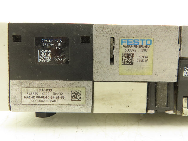 Festo VMPA2-FB-EMS-4 Solenoid Valve Manifold 24VDC 8-Valve w/Bus Node CPX-FB33