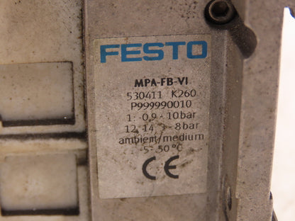Festo VMPA2-FB-EMS-4 Solenoid Valve Manifold 24VDC 6-Valve w/Bus Node CPX-FB33