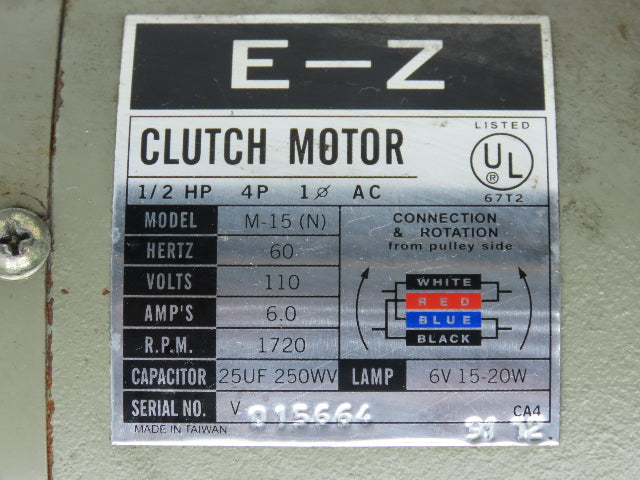 E-Z M-15(N) Clutch AC Motor For Industrial Sewing Machine 120VAC 1720 RPM