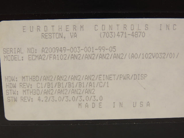 Eurotherm ECMA2/FA102/AN2/AN2/AN2/AN2/(A0/102V032/0)/ Temperature Controller