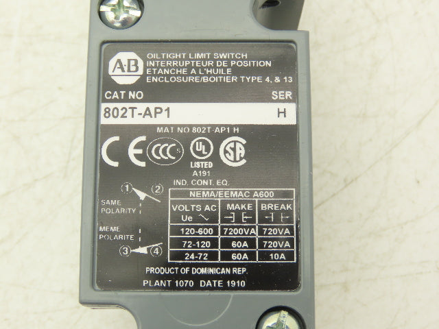 Allen Bradley 802T-AP1 Oiltight Limit Switch Enclosure Lever Type Operator Head
