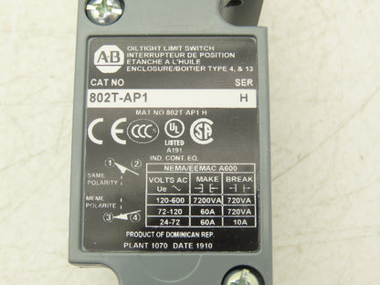 Allen Bradley 802T-AP1 Oiltight Limit Switch Enclosure Lever Type Operator Head