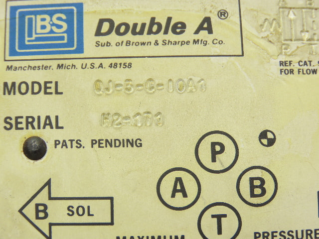 Brown & Sharp QJ-3-C-10A1 Double A D03 Hydraulic Valve 2-Position Spring Offset