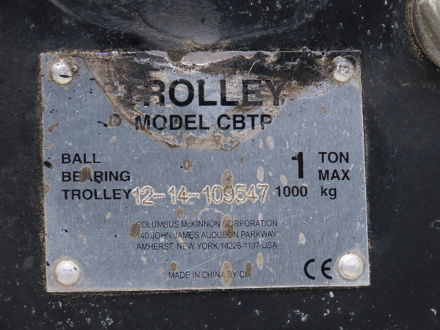 CM CBTP 1 Ton Manual Plain Push Trolley 2.3"-8" Flange CBTP0100