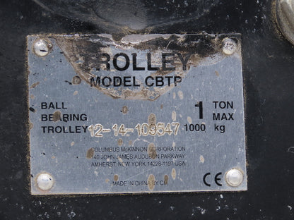 CM CBTP 1 Ton Manual Plain Push Trolley 2.3"-8" Flange CBTP0100