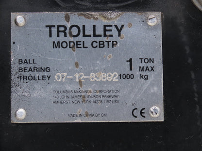 CM CBTP 1 Ton Manual Plain Push Trolley 2.3"-8" Flange CBTP0100