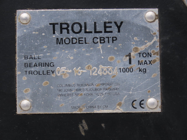 CM CBTP 1-Ton 2000lbs Manual Push Trolley Plain Type 3-1/2"-8" Flange I Beam