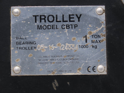 CM CBTP 1-Ton 2000lbs Manual Push Trolley Plain Type 3-1/2"-8" Flange I Beam