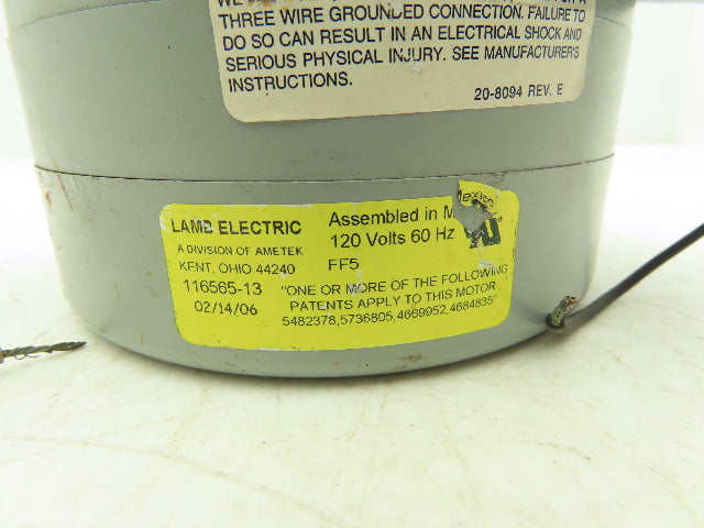 Lamb Ametek 116565-13 Vacuum Blower Motor 1-Speed Fan 120V 99 CFM 5.7" Frame