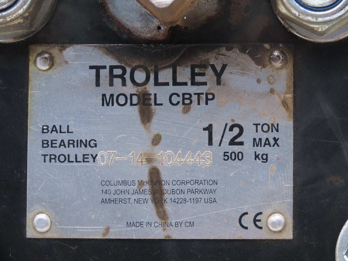 CM CBTP 1/2 Ton Manual Plain Push Trolley 2"-8.7" Flange